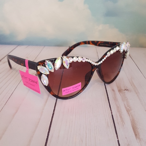Betsey Johnson Cat Eye Sunglasses AB Crystals - Picture 3 of 8